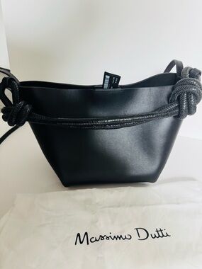 Massimo Dutti Black Woven Knot Handle Leather Shoulder Bag Quiet luxury